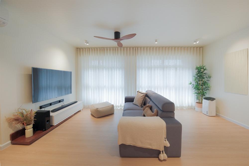 Contemporary Living Room with Herringbone Tiling and Granite Floor