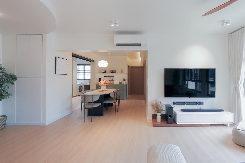 Contemporary Living Room with Vinyl Flooring and Herringbone Tiling