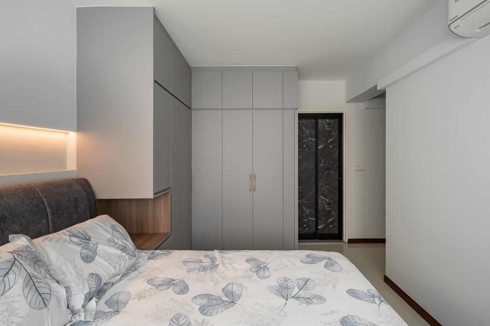 Modern Bedroom with Homogeneous Tiles and Cove Lighting