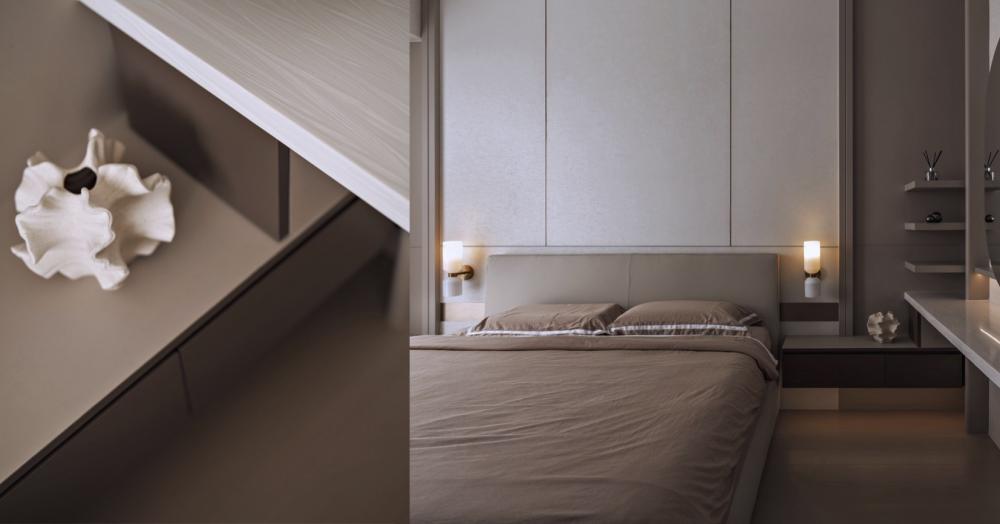 Modern Bedroom with Bookshelf and Feature Wall