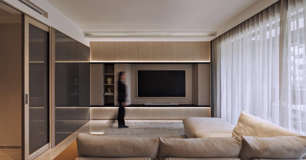Modern Living Room with Bookshelf and Sofa