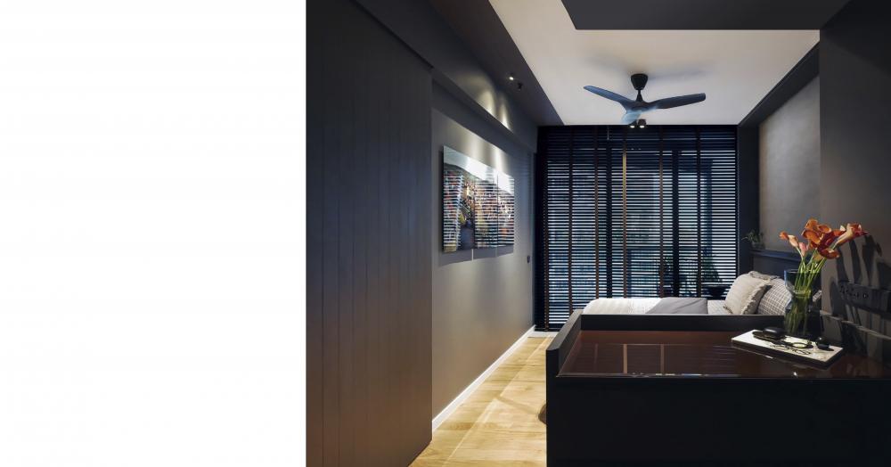 Modern Bedroom with Parquet Floor and Built-in Bed