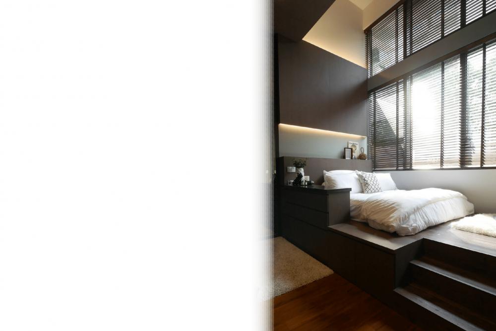Industrial Bedroom with Herringbone Tiling and Parquet Floor