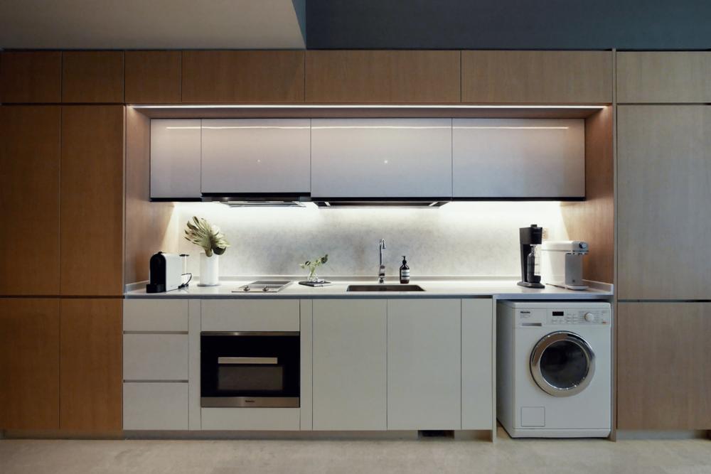 Industrial Kitchen with Countertop and Cupboard