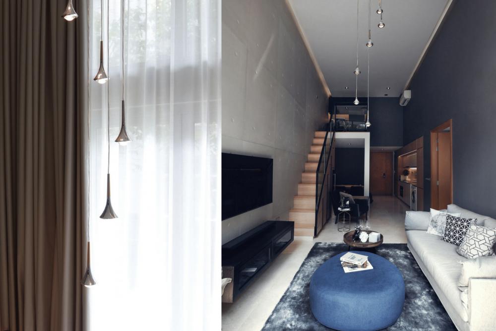 Industrial Living Room with Loft and Coffee Table