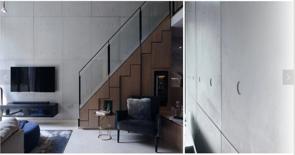 Industrial Living Room with Cement Floor and TV Console