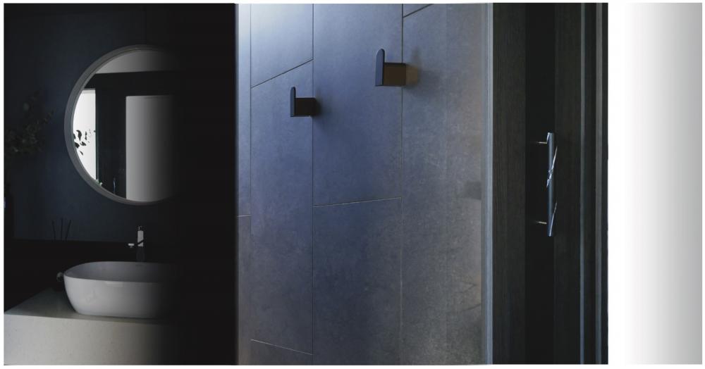 Minimalist Bathroom with Countertop and Mirror