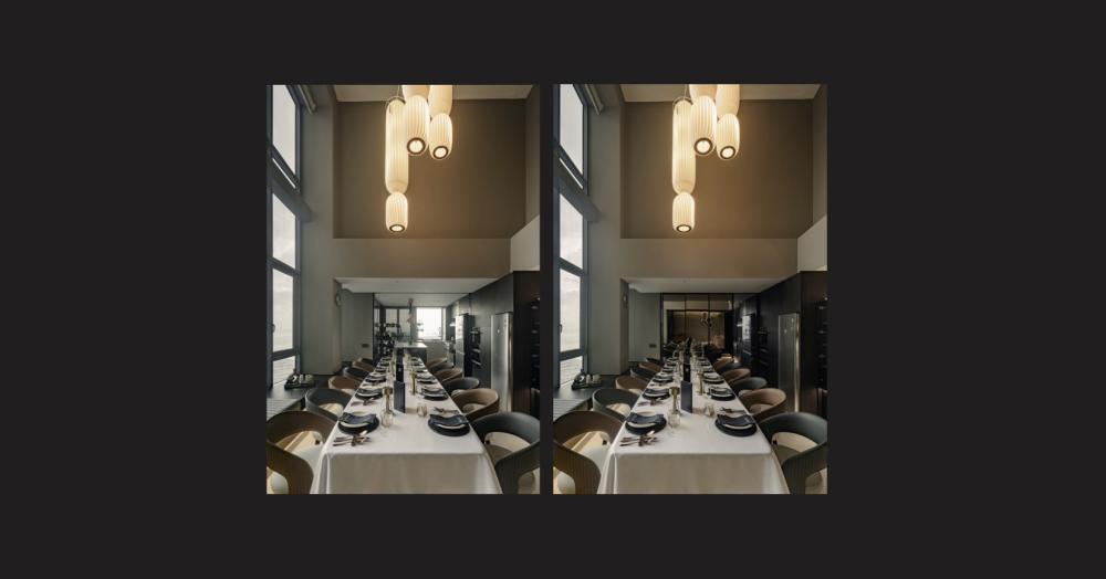 Modern Dining Room with Chandelier and Dining Table