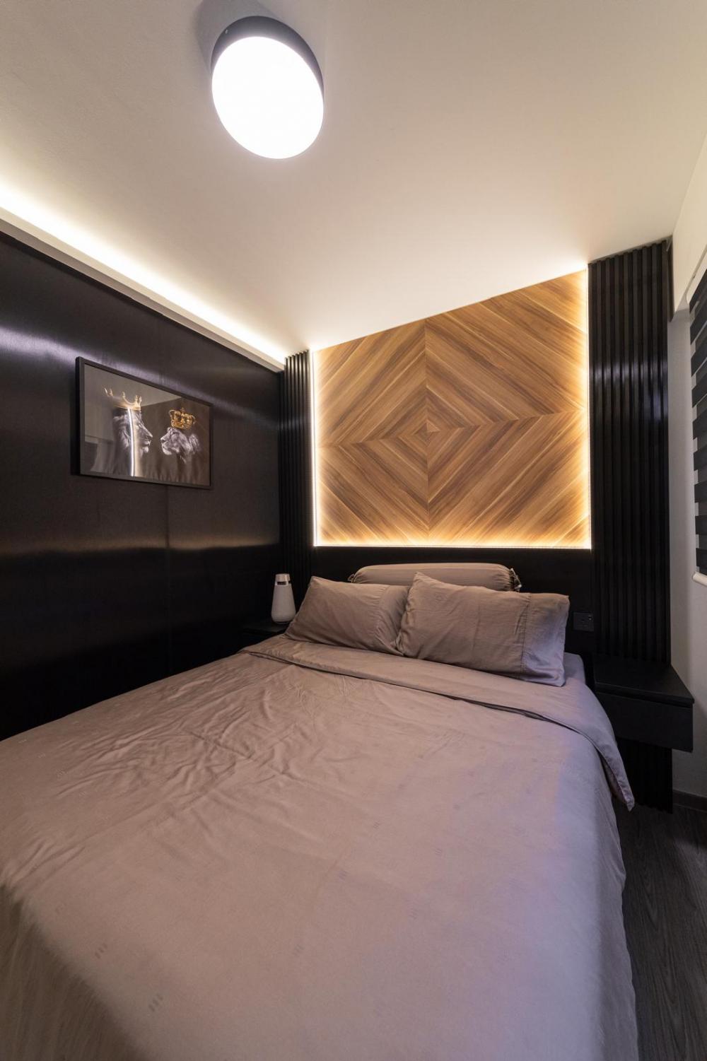 Modern Bedroom with Cove Lighting and Bedside Table