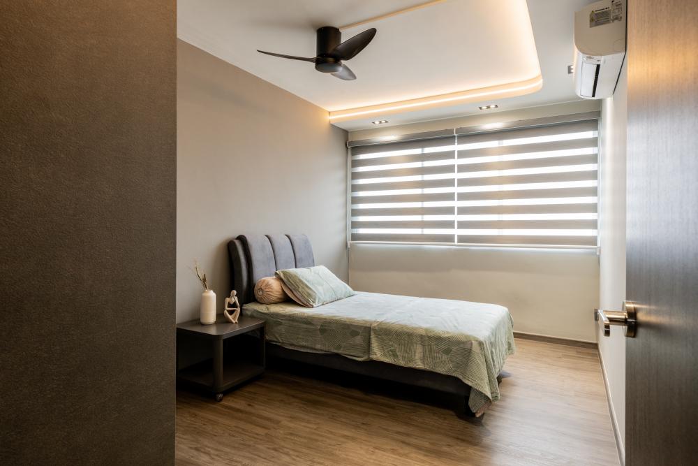 Contemporary Bedroom with Vinyl Flooring and Cove Lighting