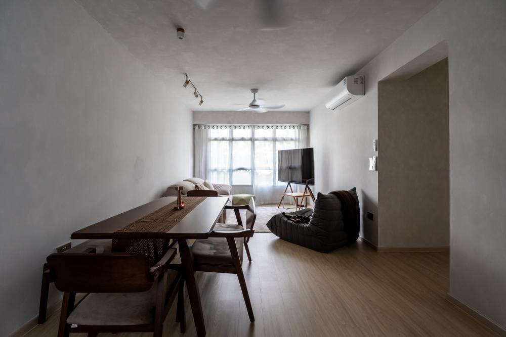 Scandinavian Living Room with Vinyl Flooring and Feature Wall