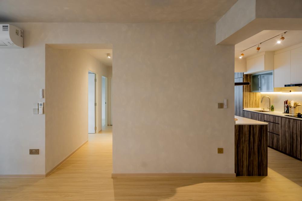Scandinavian Living Room with Vinyl Flooring and Feature Wall
