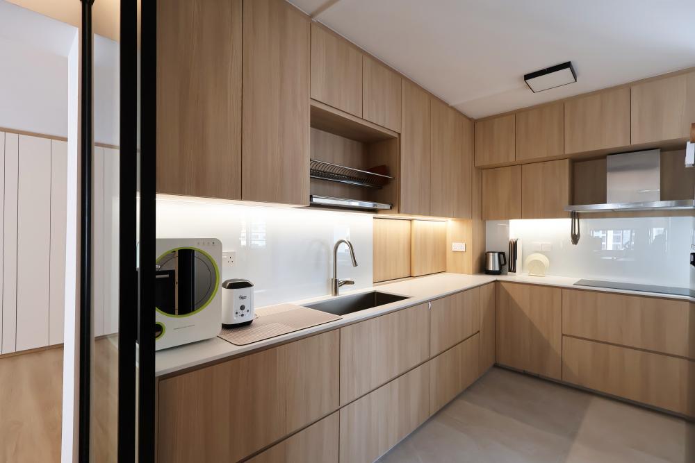 Contemporary Kitchen with Kitchen Window and Cupboard