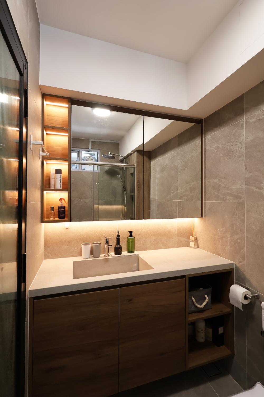Contemporary Bathroom with Mirror and Shower Screen