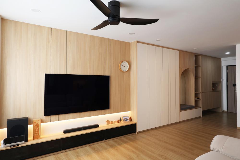 Contemporary Living Room with Vinyl Flooring and TV Console