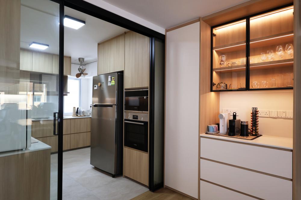 Contemporary Kitchen with Kitchen Window and Cupboard