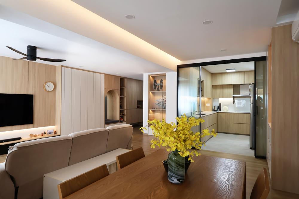 Contemporary Living Room with Vinyl Flooring and TV Console