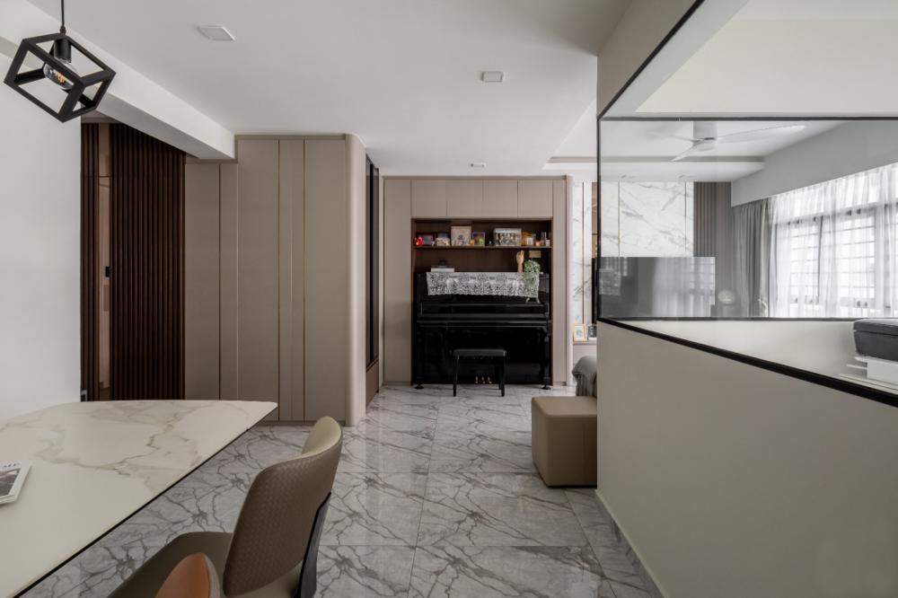 Contemporary Living Room with TV Console and Ceiling Light