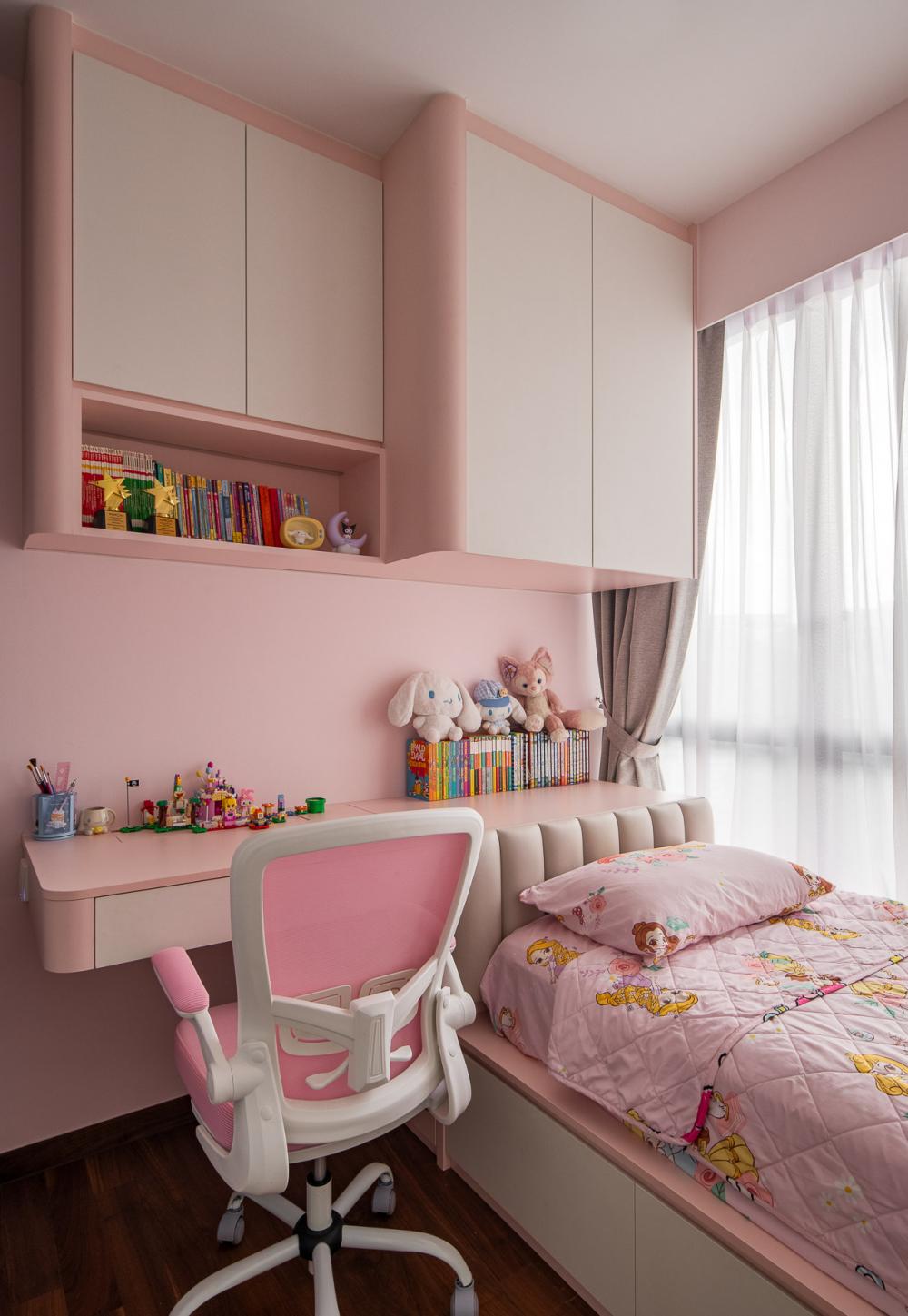 Contemporary Bedroom with Bookshelf and Platform Bed
