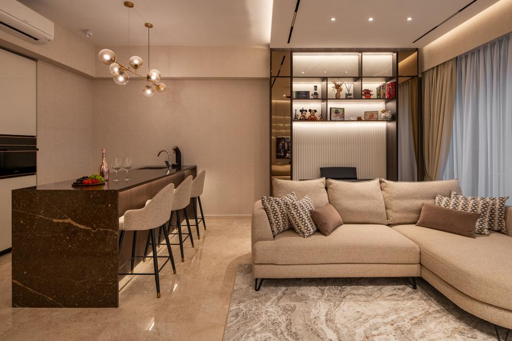 Contemporary Dining Room with Cove Lighting and Drop Ceiling