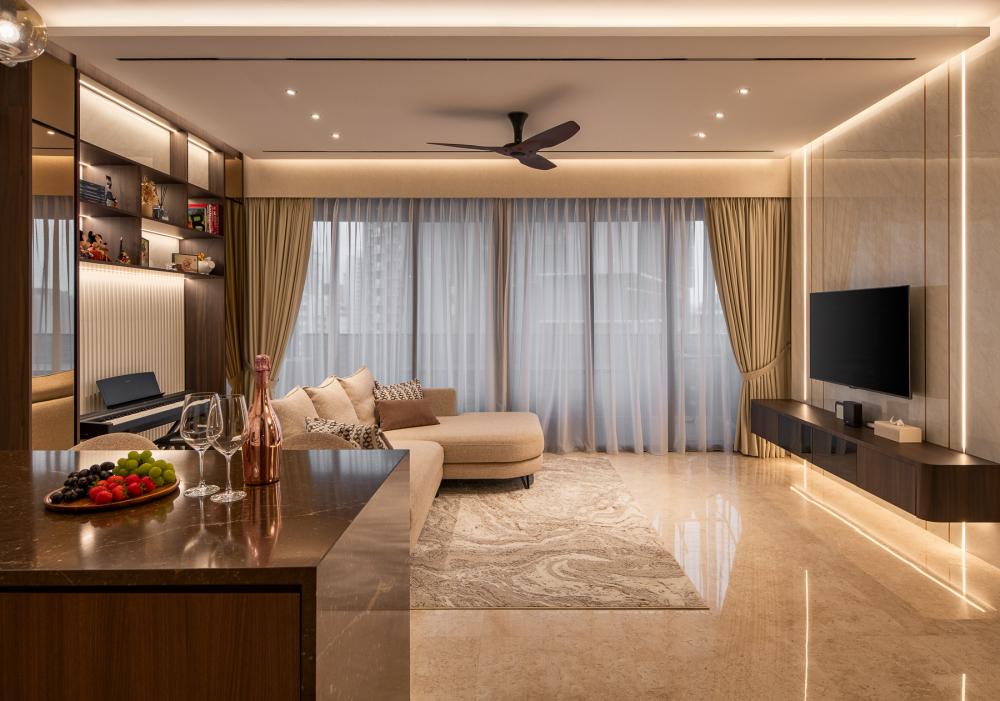 Contemporary Living Room with TV Console and Feature Wall