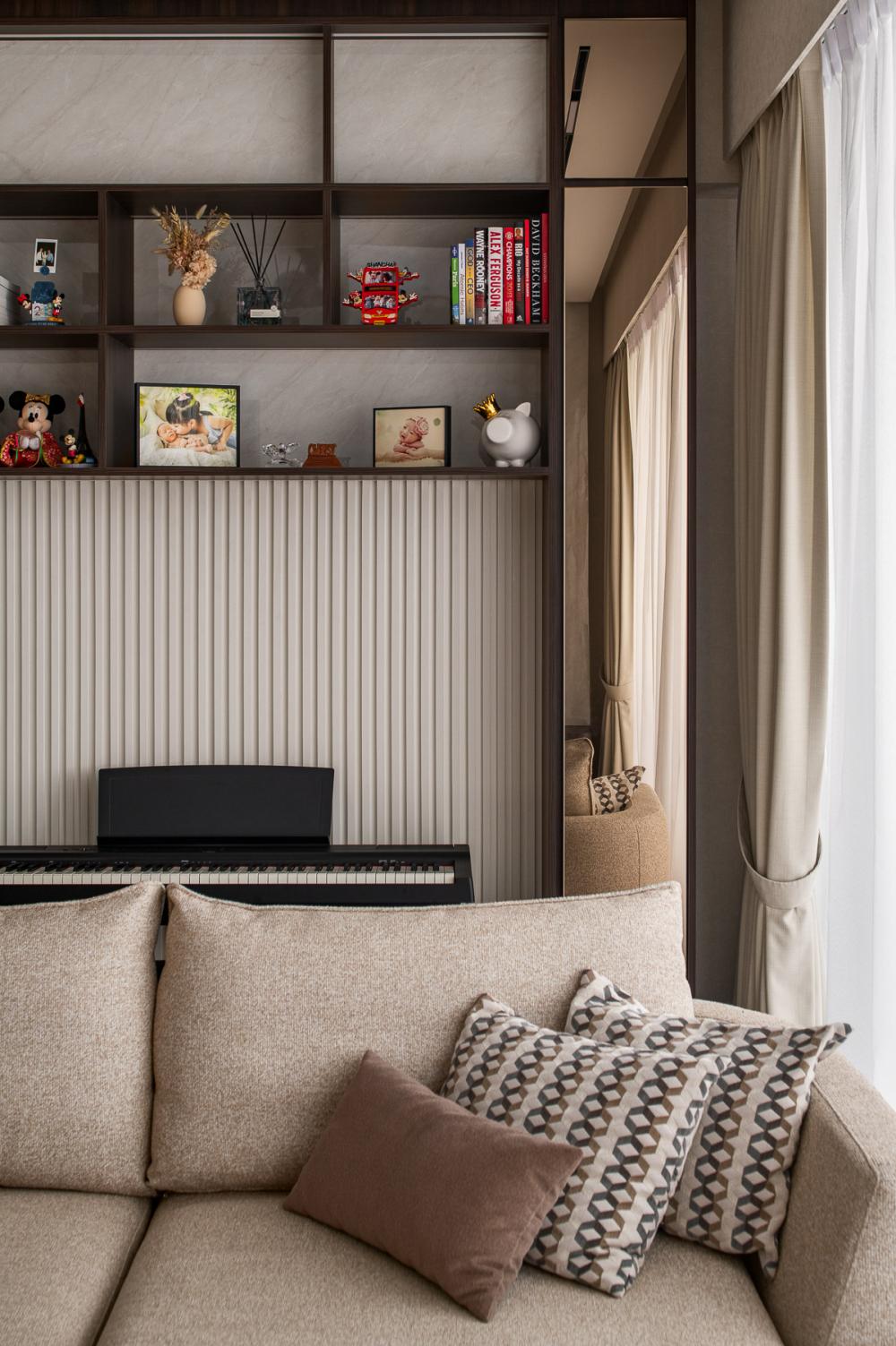 Contemporary Living Room with Feature Wall and Cove Lighting