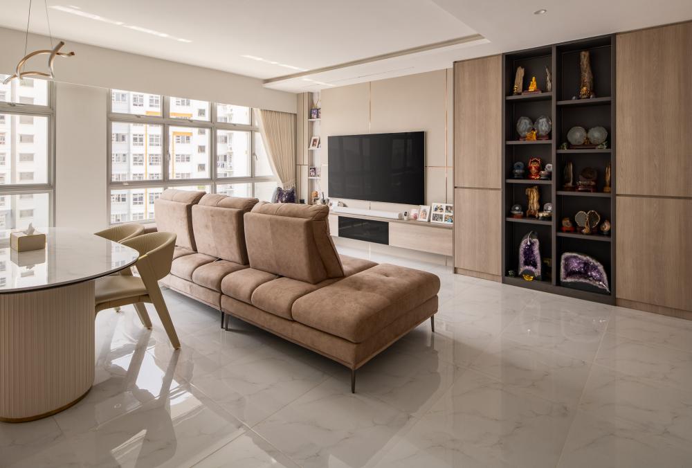 Contemporary Living Room with TV Console and Feature Wall