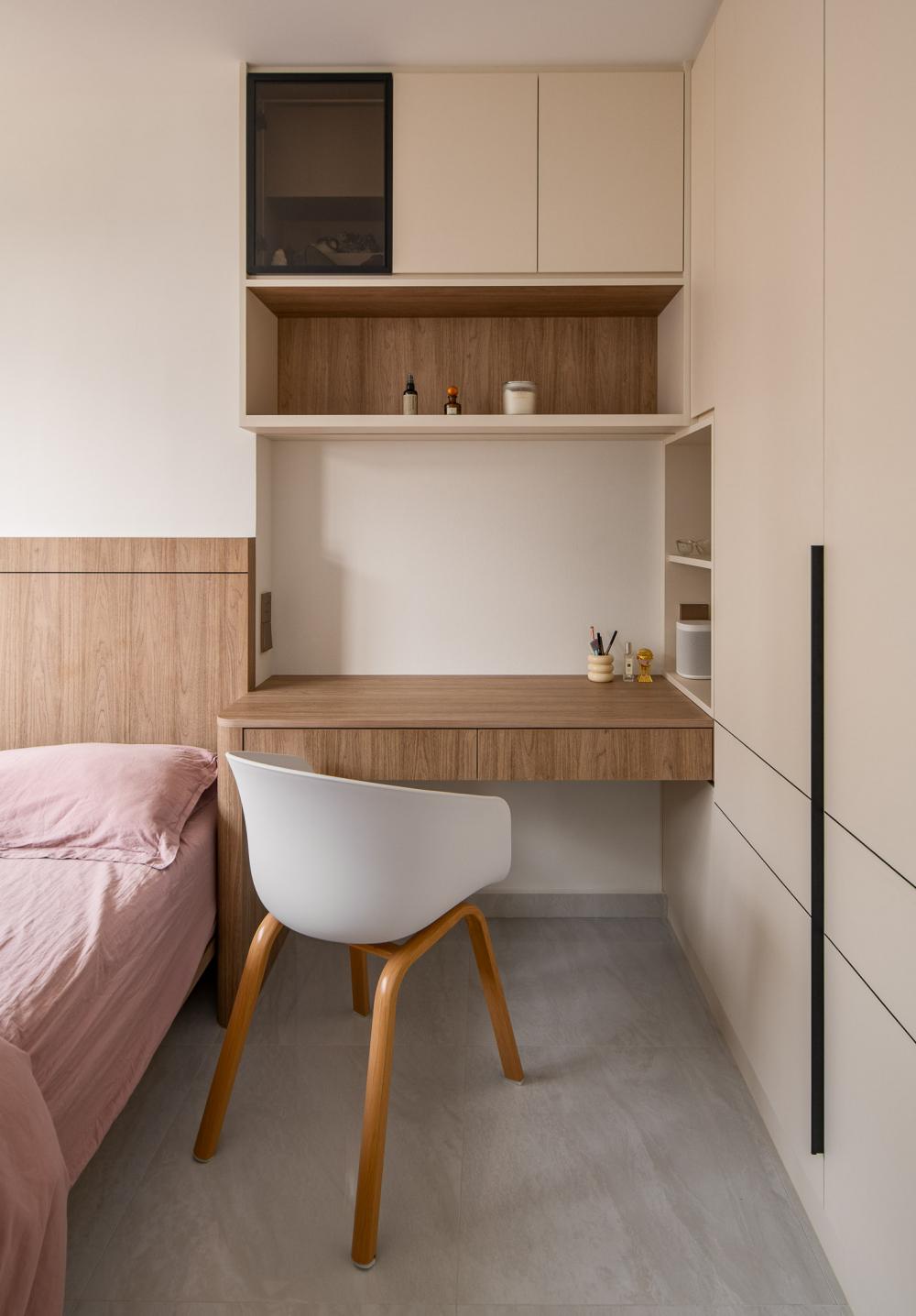 Contemporary Bedroom with Bookshelf and Platform Bed