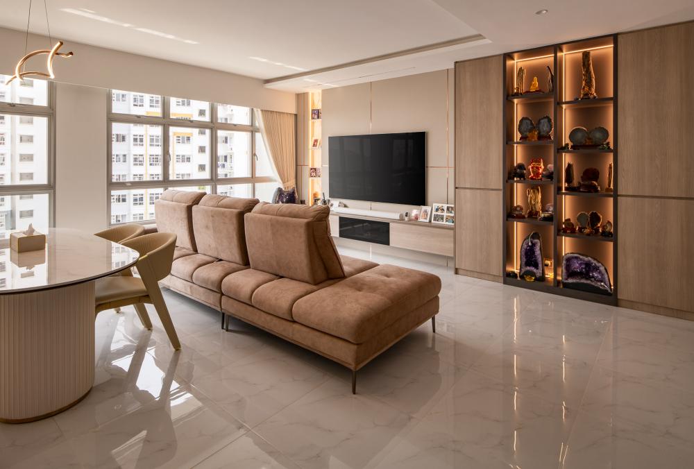 Contemporary Living Room with TV Console and Feature Wall