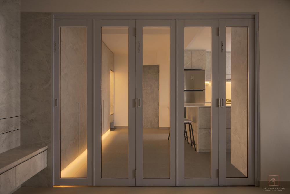 Contemporary Living Room with Cement Floor and TV Console