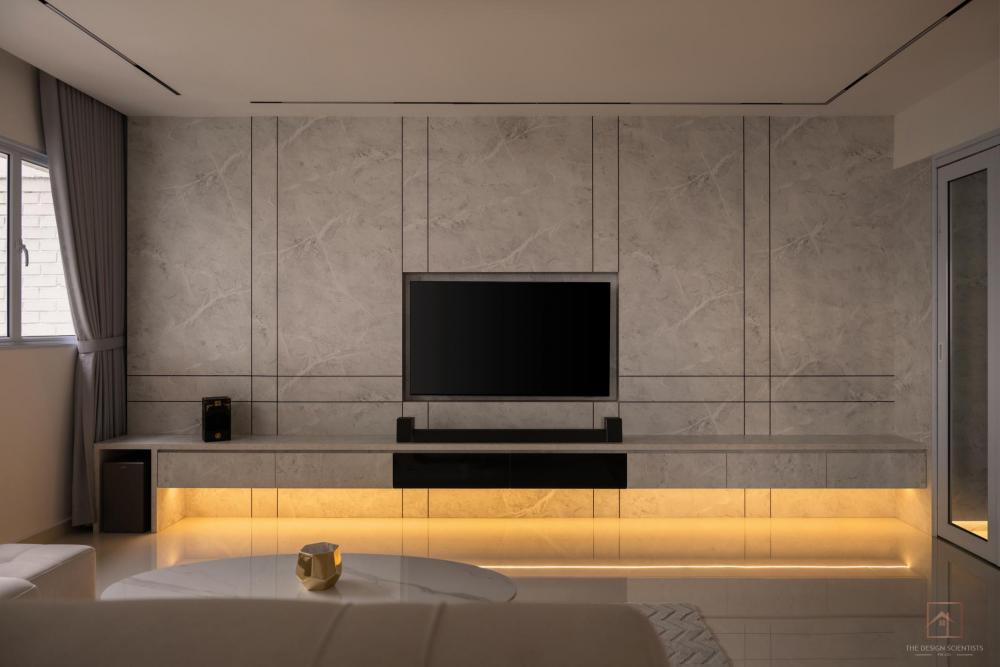 Contemporary Living Room with TV Console and Feature Wall