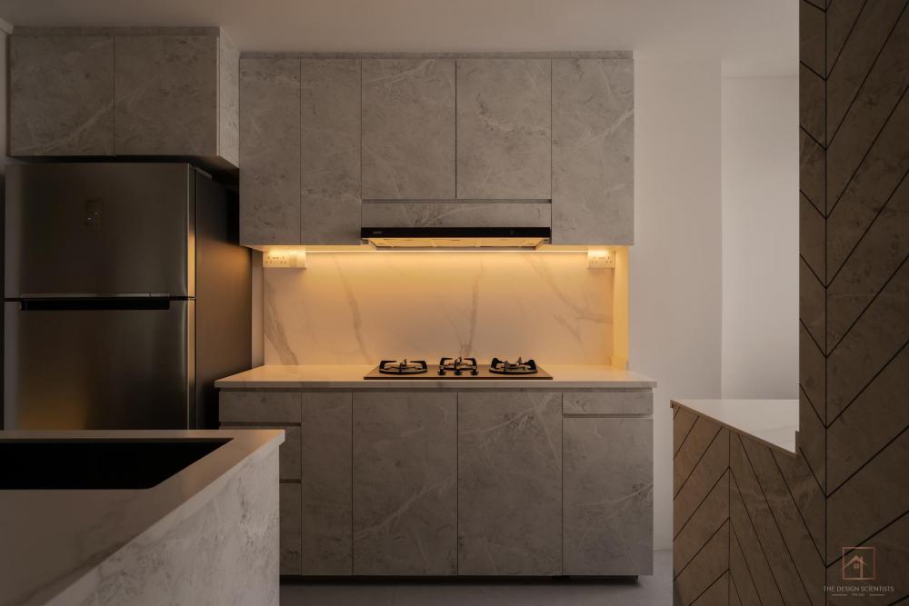 Contemporary Kitchen with Countertop and Homogeneous Tiles