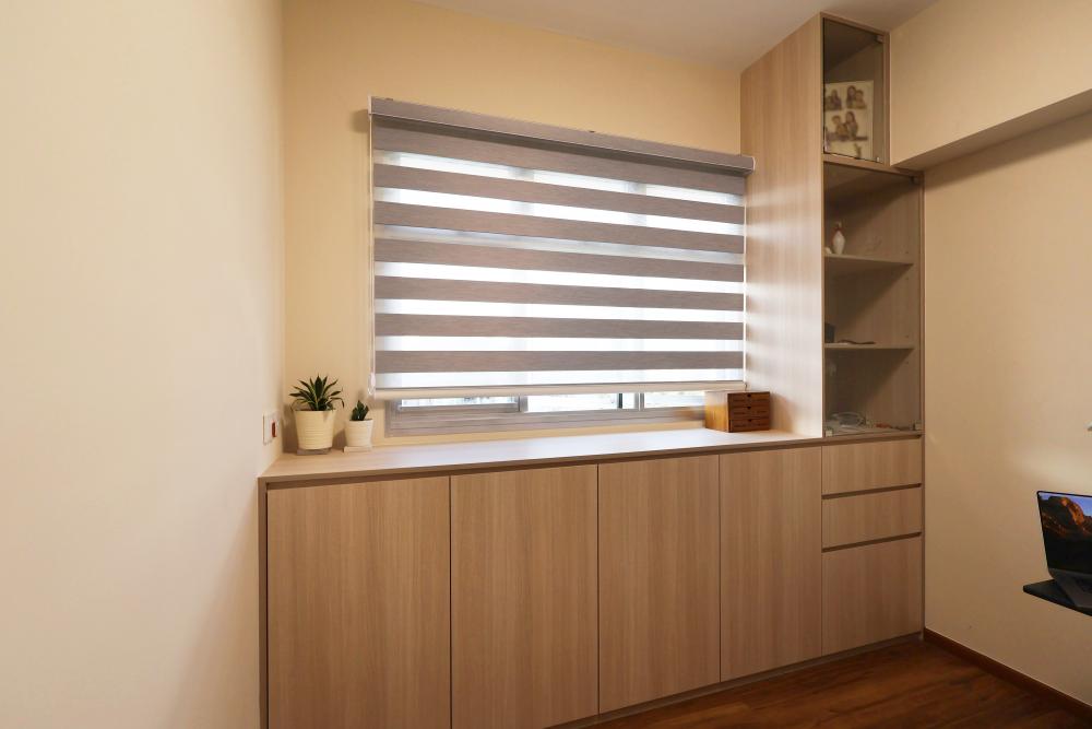 Contemporary Home Office with Desk and Storage Cabinets