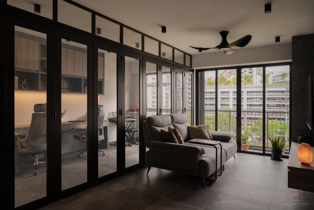 Contemporary Living Room with Homogeneous Tiles and Sofa