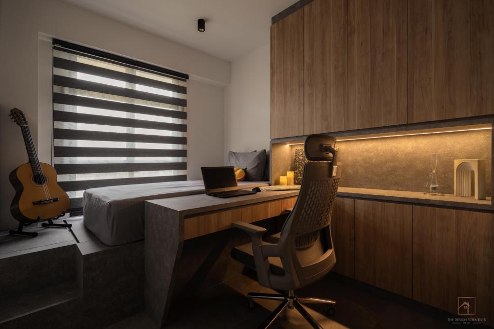 Contemporary Study with Bookshelf and Cove Lighting