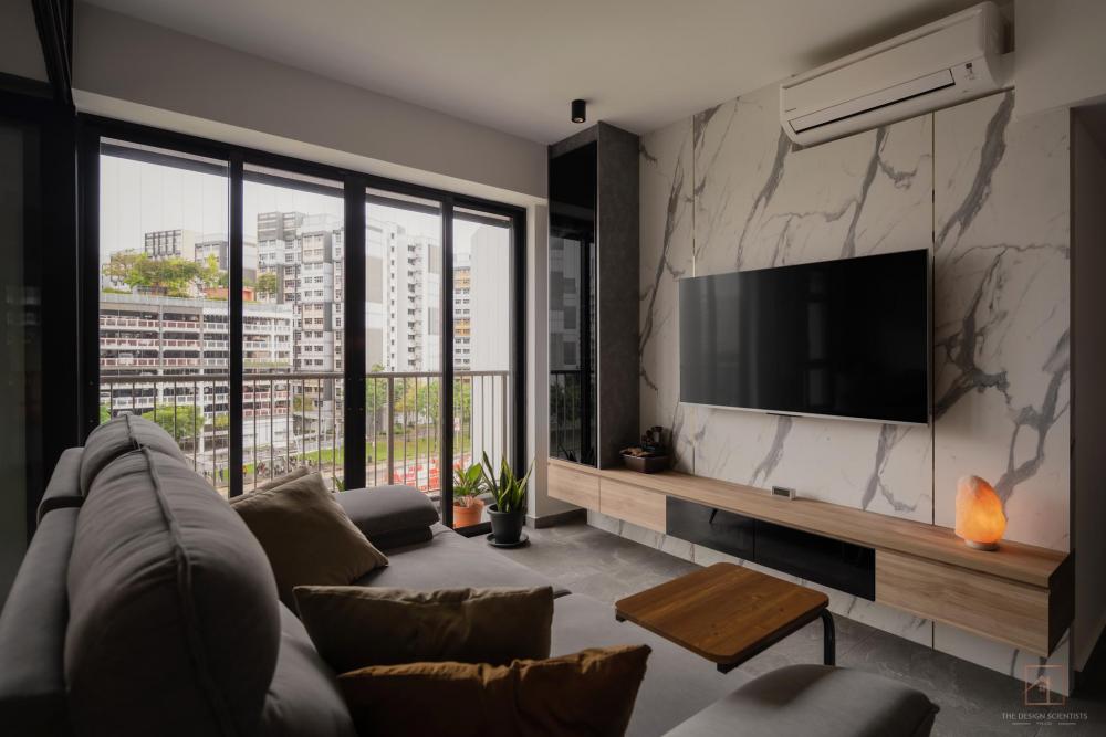 Contemporary Living Room with TV Console and Feature Wall