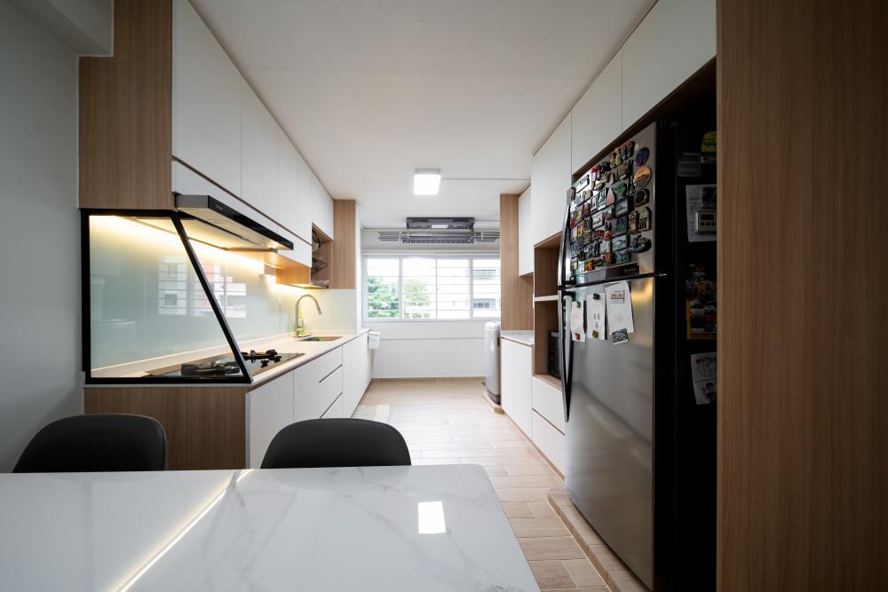 Scandinavian Kitchen with Countertop and Homogeneous Tiles