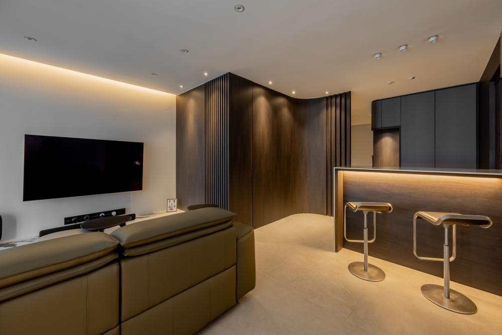 Contemporary Living Room with Marble Floor and Sofa