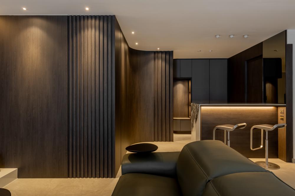 Contemporary Living Room with Settee and Countertop