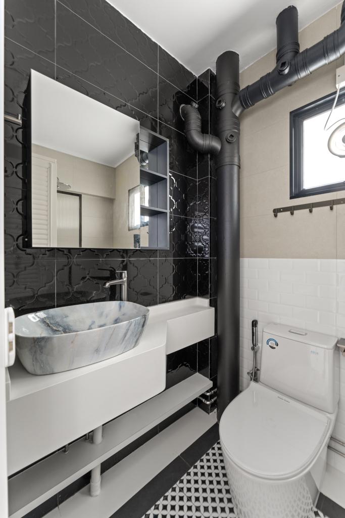 Minimalist Bathroom with Homogeneous Tiles and Shower Screen