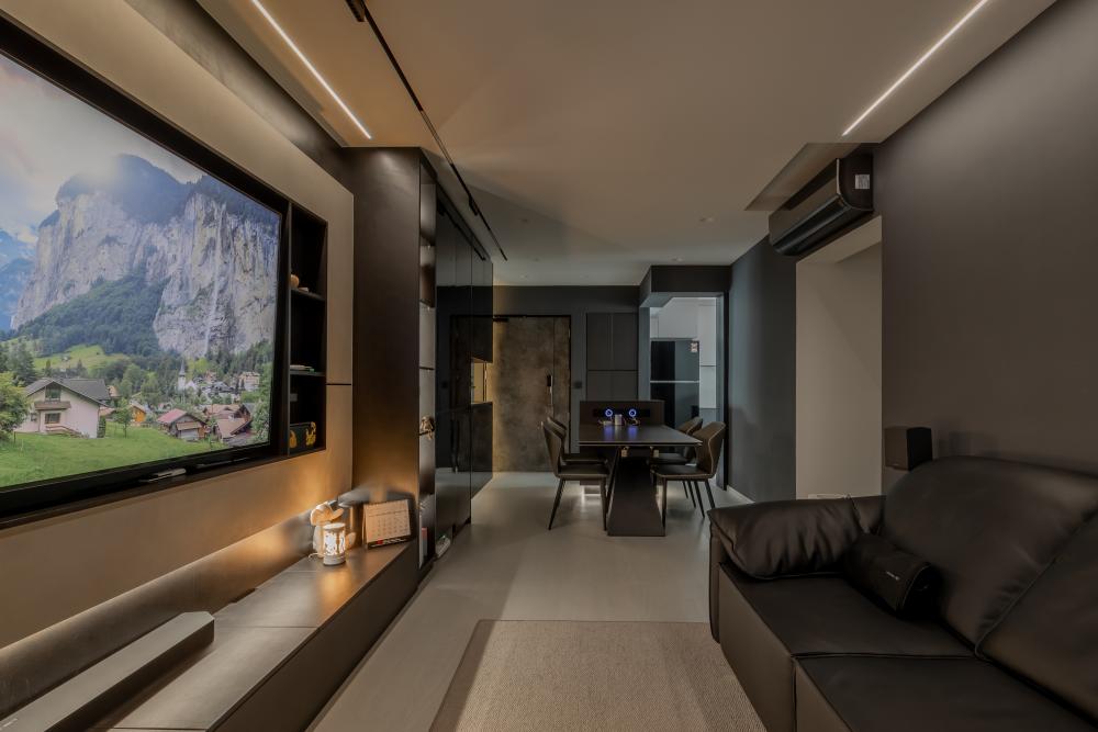 Contemporary Living Room with Settee and Countertop