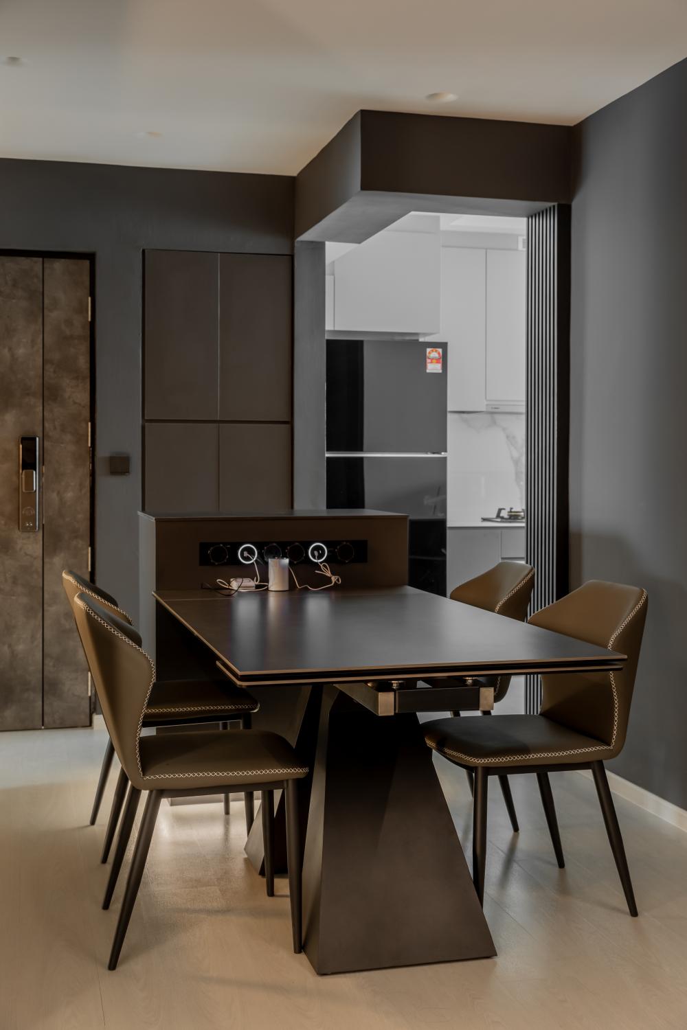 Contemporary Dining Room with Console Table and Stools