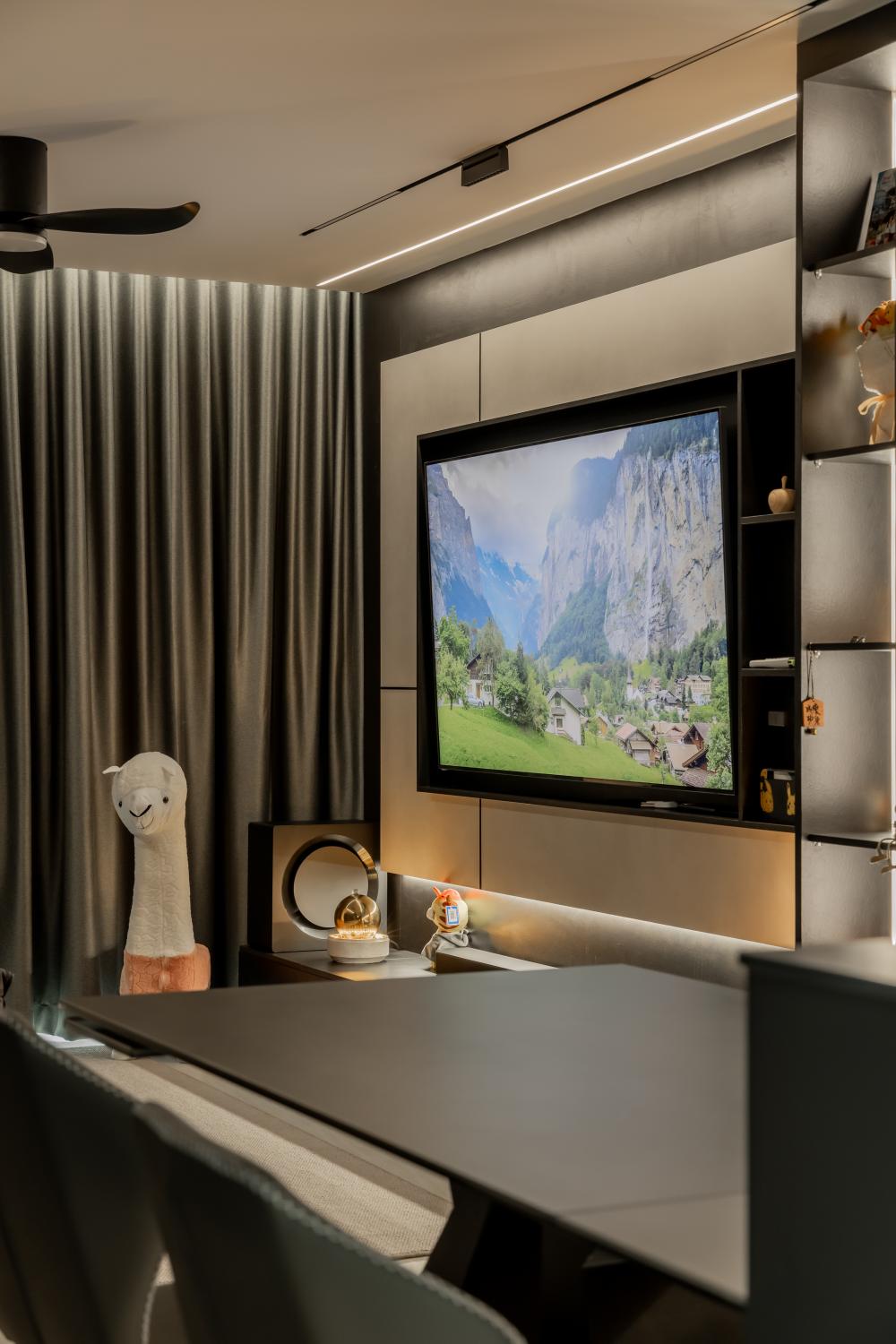 Contemporary Living Room with TV Console and Feature Wall