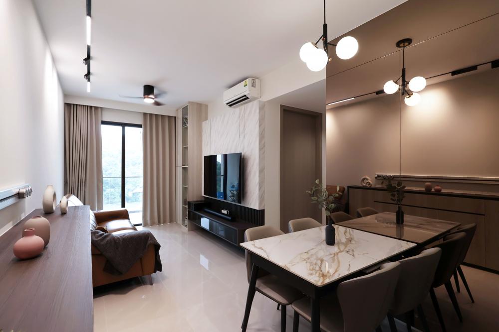 Contemporary Living Room with TV Console and Feature Wall