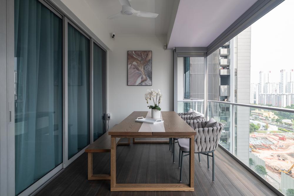 Contemporary Foyer with Artwork and Console Table