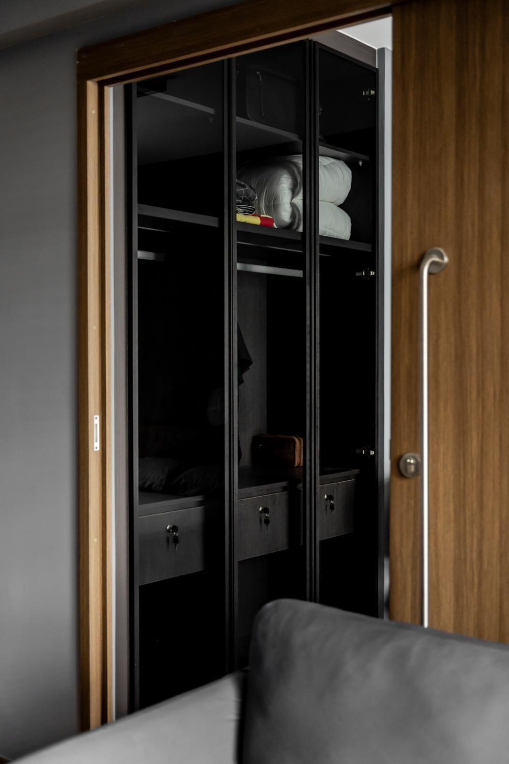 Industrial Bedroom with Wardrobe and Closet