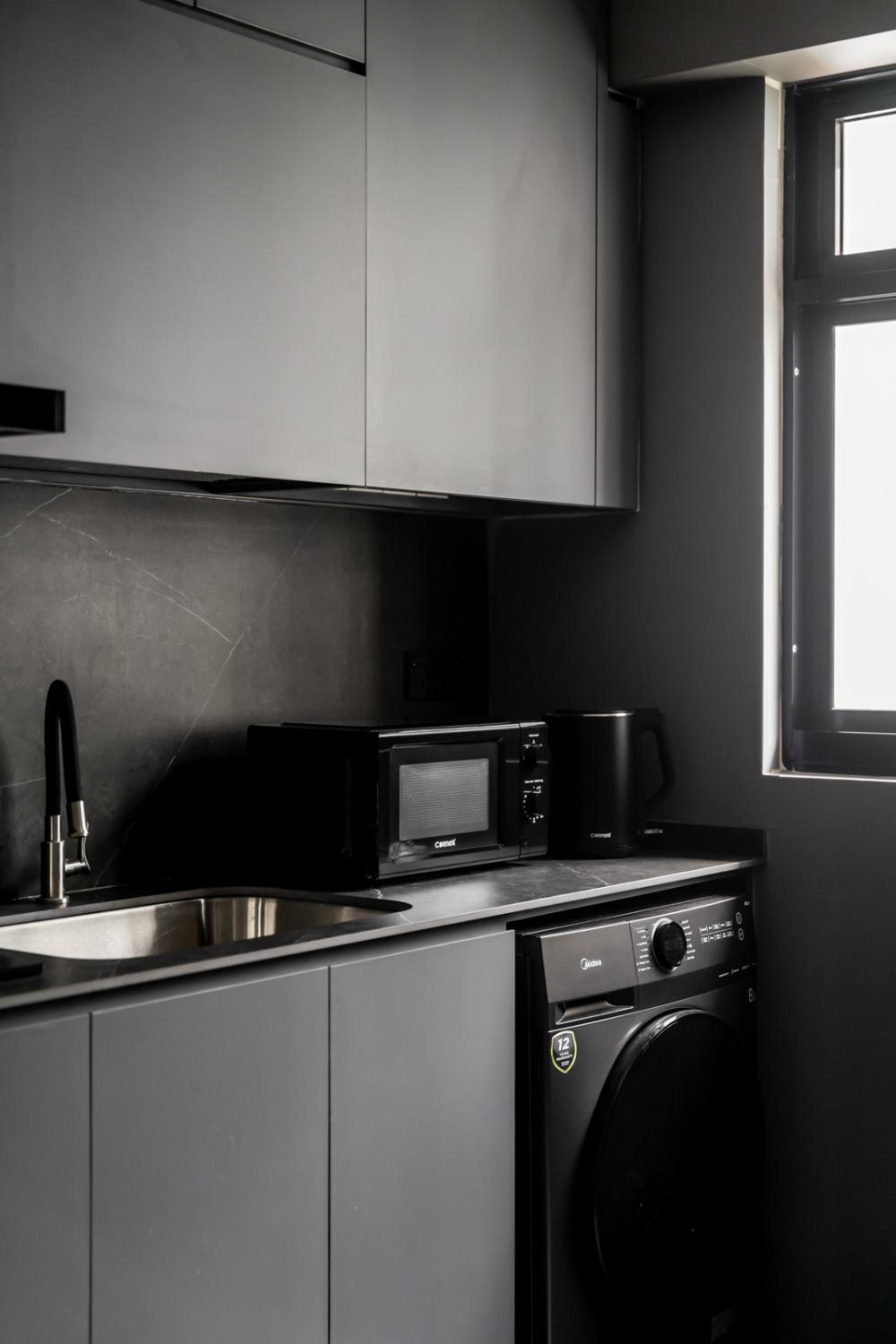 Industrial Kitchen with Countertop and Homogeneous Tiles
