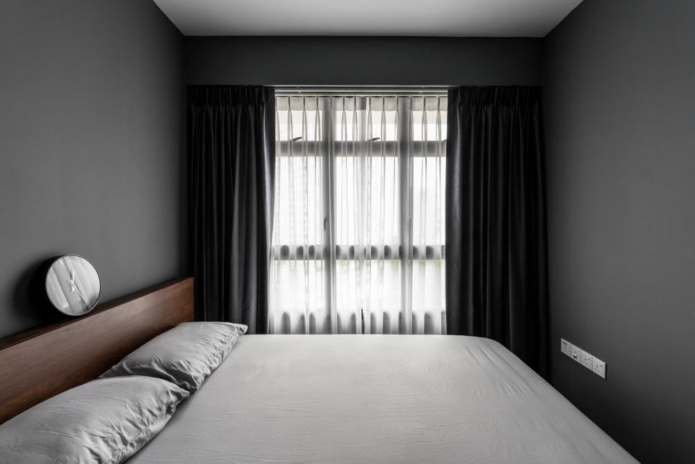 Industrial Bedroom with Curtain and Queen Bed