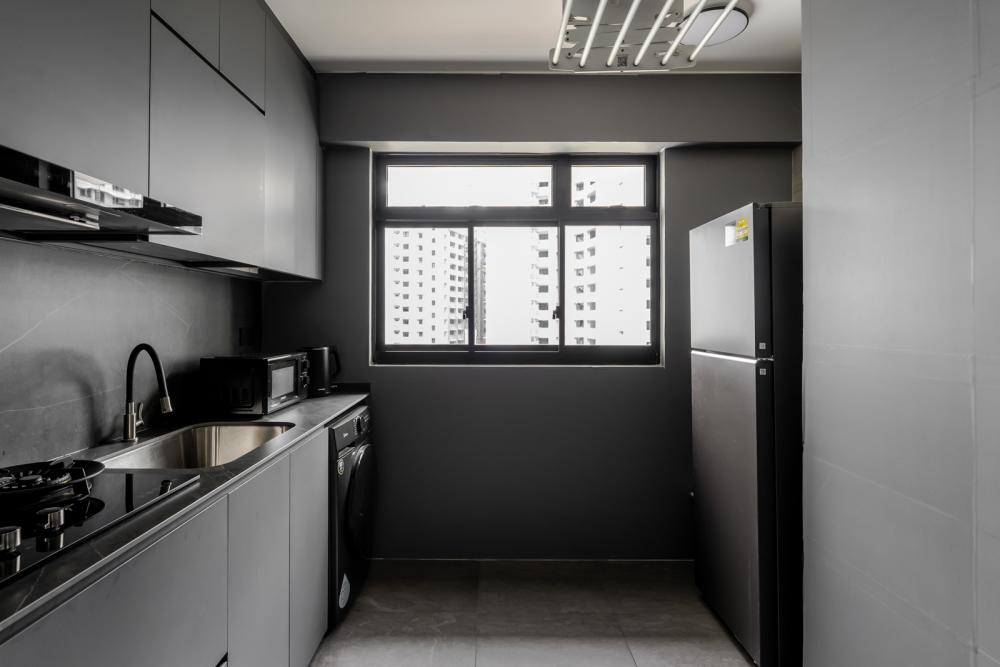 Industrial Kitchen with Countertop and Homogeneous Tiles
