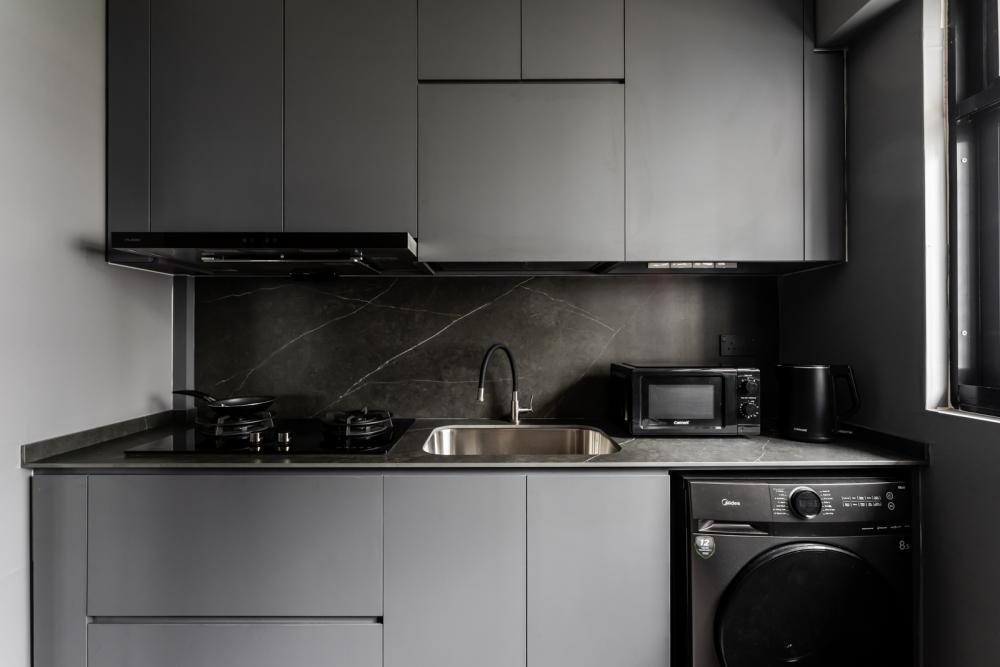 Industrial Kitchen with Countertop and Homogeneous Tiles